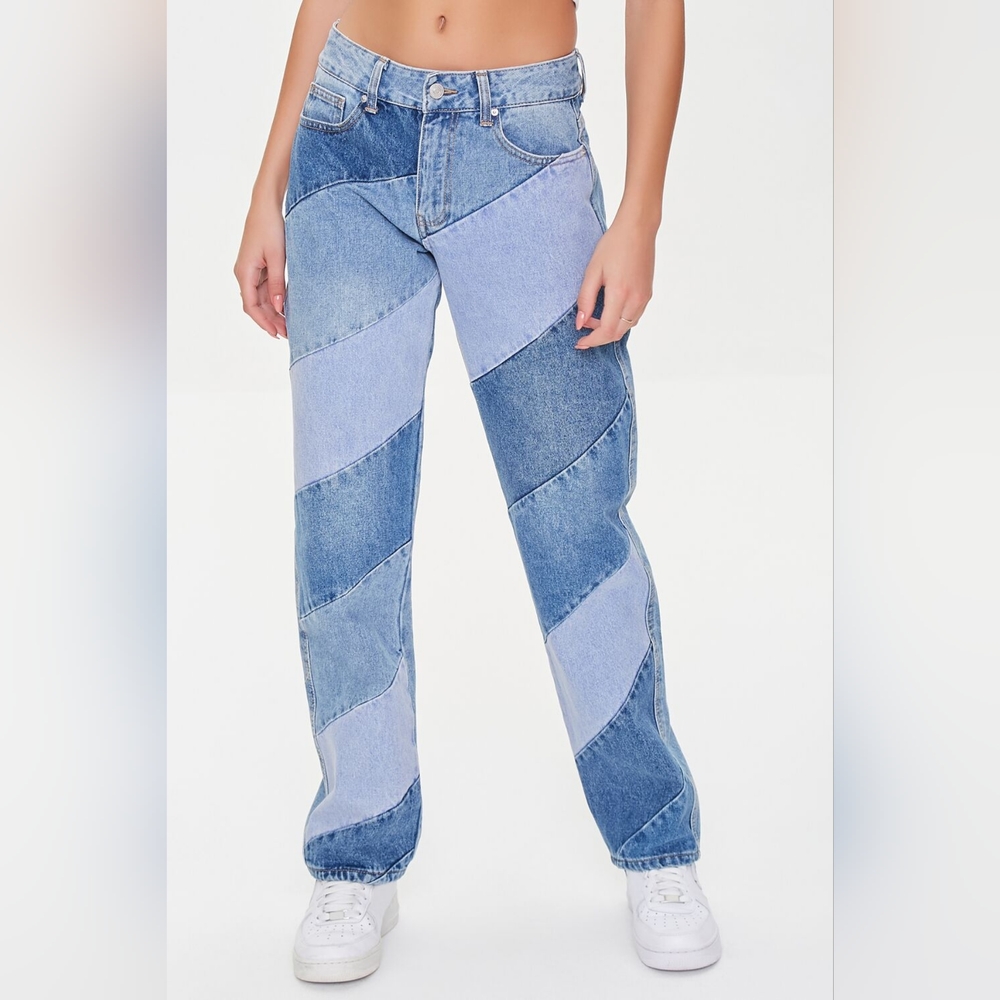 PacSun Two-Tone Blue Patchwork Boyfriend Jeans